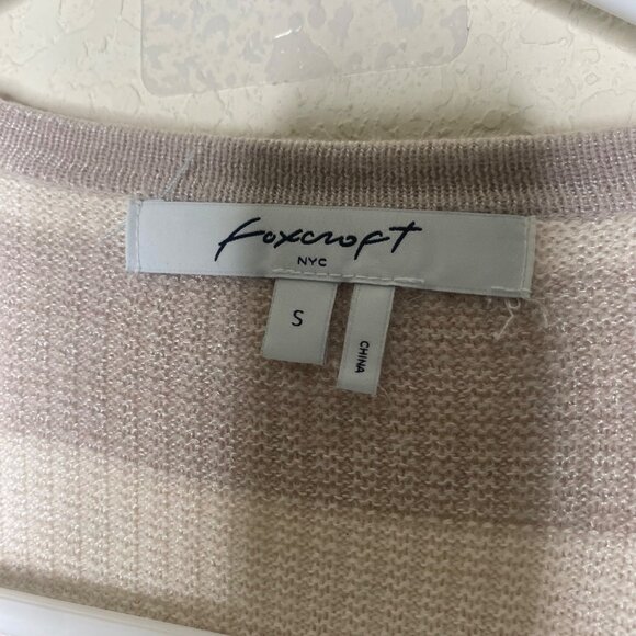 Foxcroft NYC Long Open Knit Cardigan Womens S Tan Beige Striped Lightweight - Picture 2 of 9